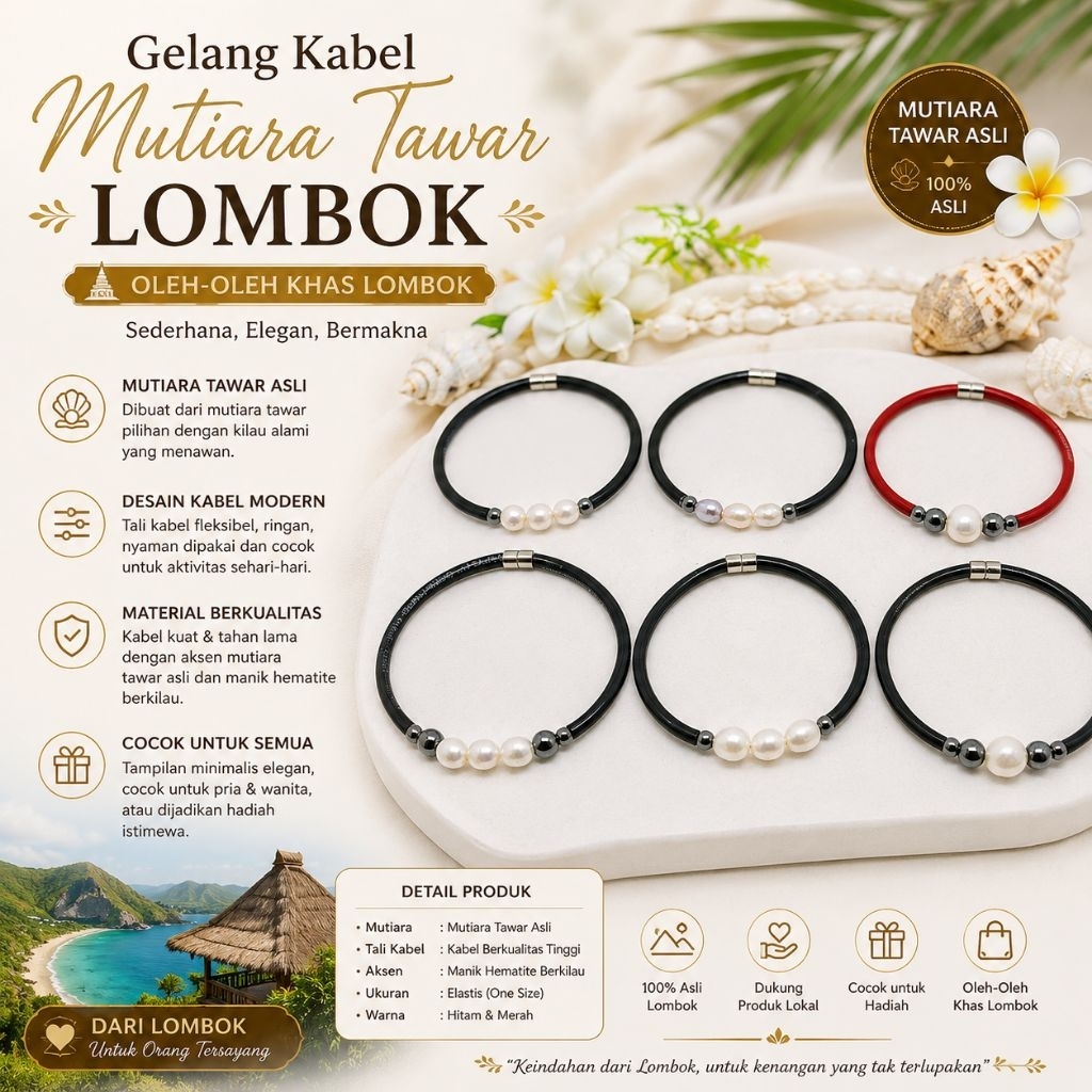 Oleh Oleh Khas Lombok NTB Gelang Kabel Mutiara Air Tawar