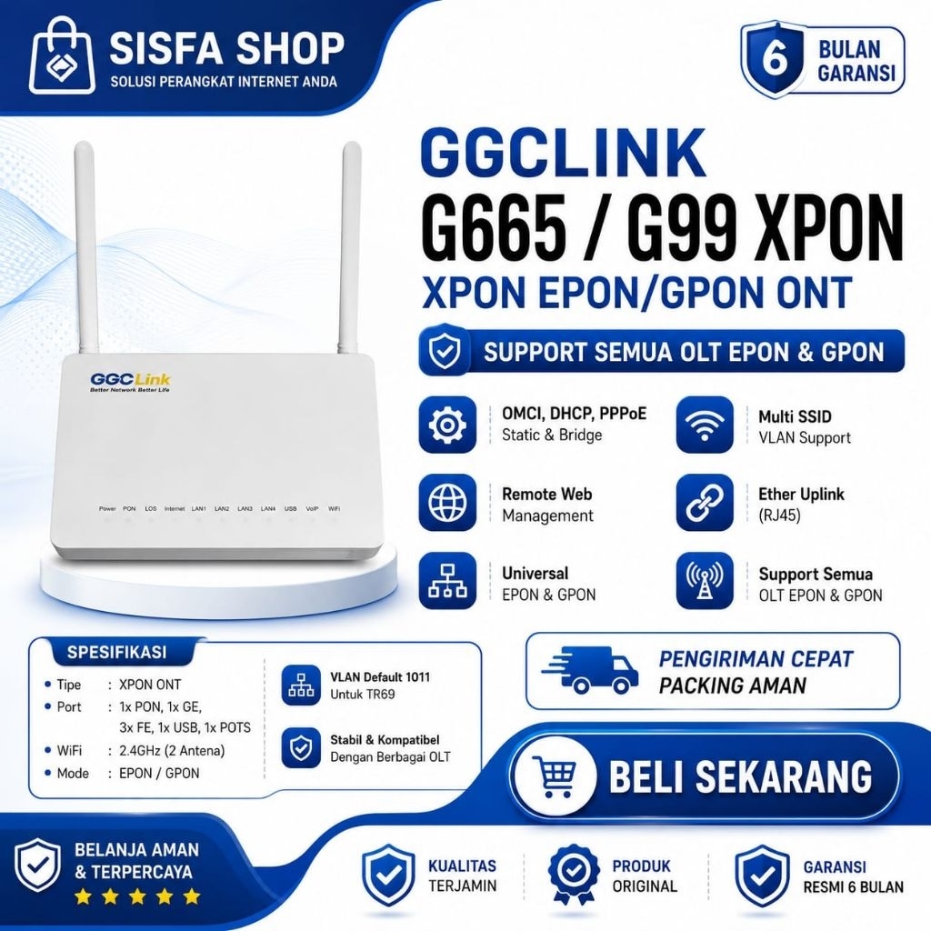 SISFA GGCLINK XPON G99 G663 G665 SINGLE BAND ONT