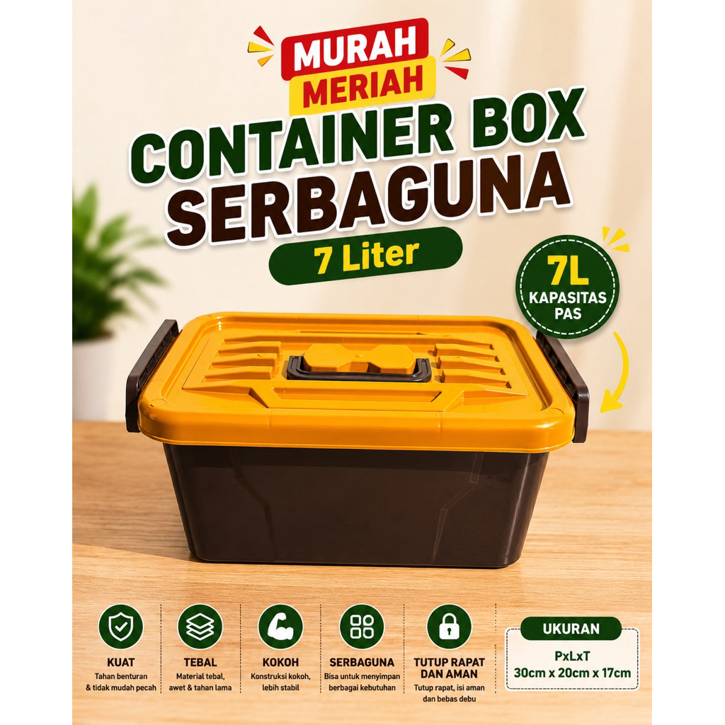 Container Box Serbaguna | Kontener Box 7Liter | Kotak Perkakas | Plastik Premium, Tebal, & Kokoh