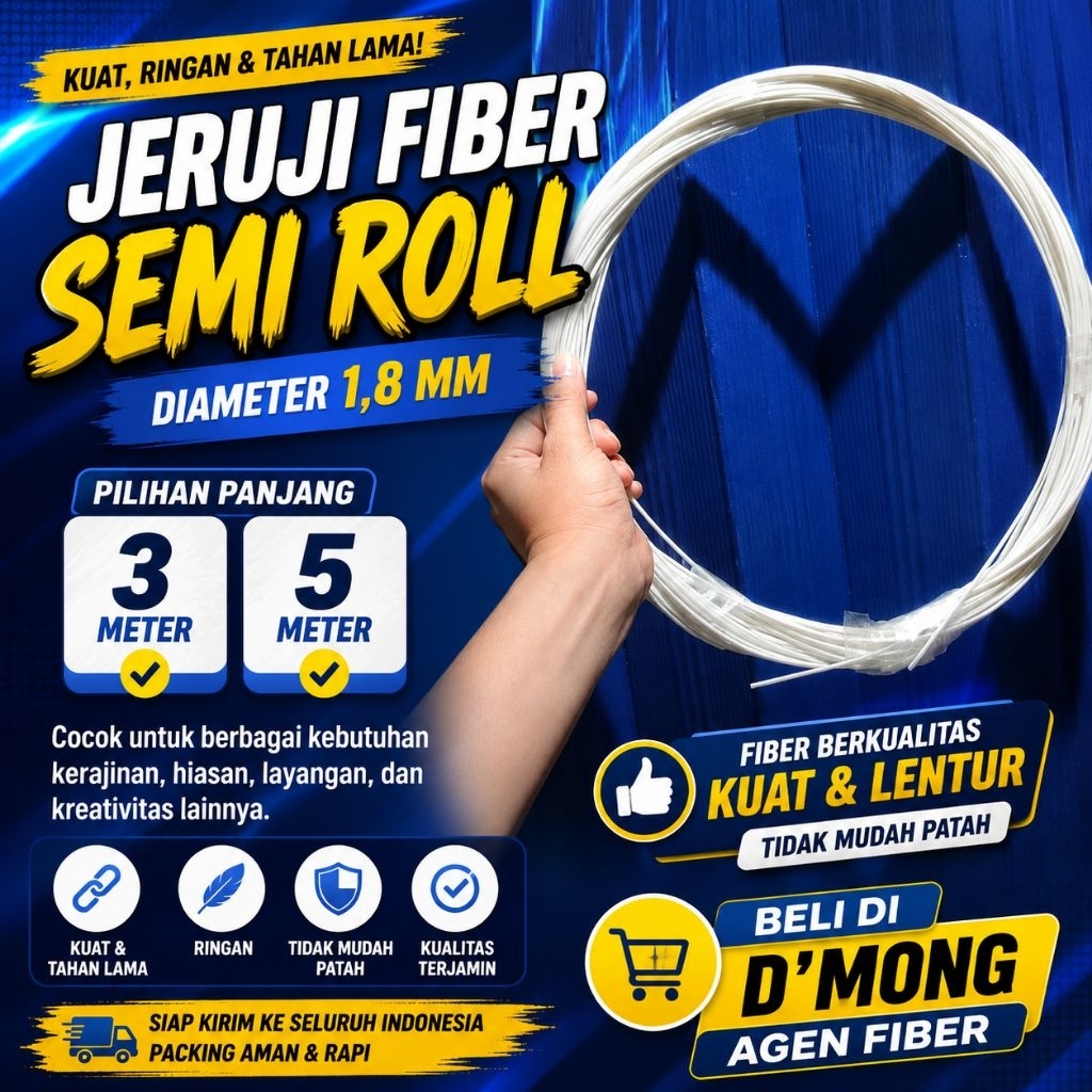 jeruji fiber putih 1,8mm semiRoll 3m&5m berat 1kg untuk layangan dan sangkar burung