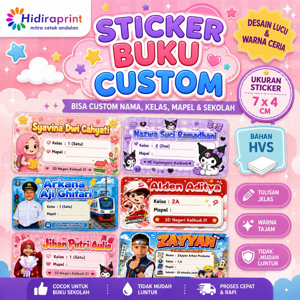 sticker buku custom | label custom | sticker nama custom