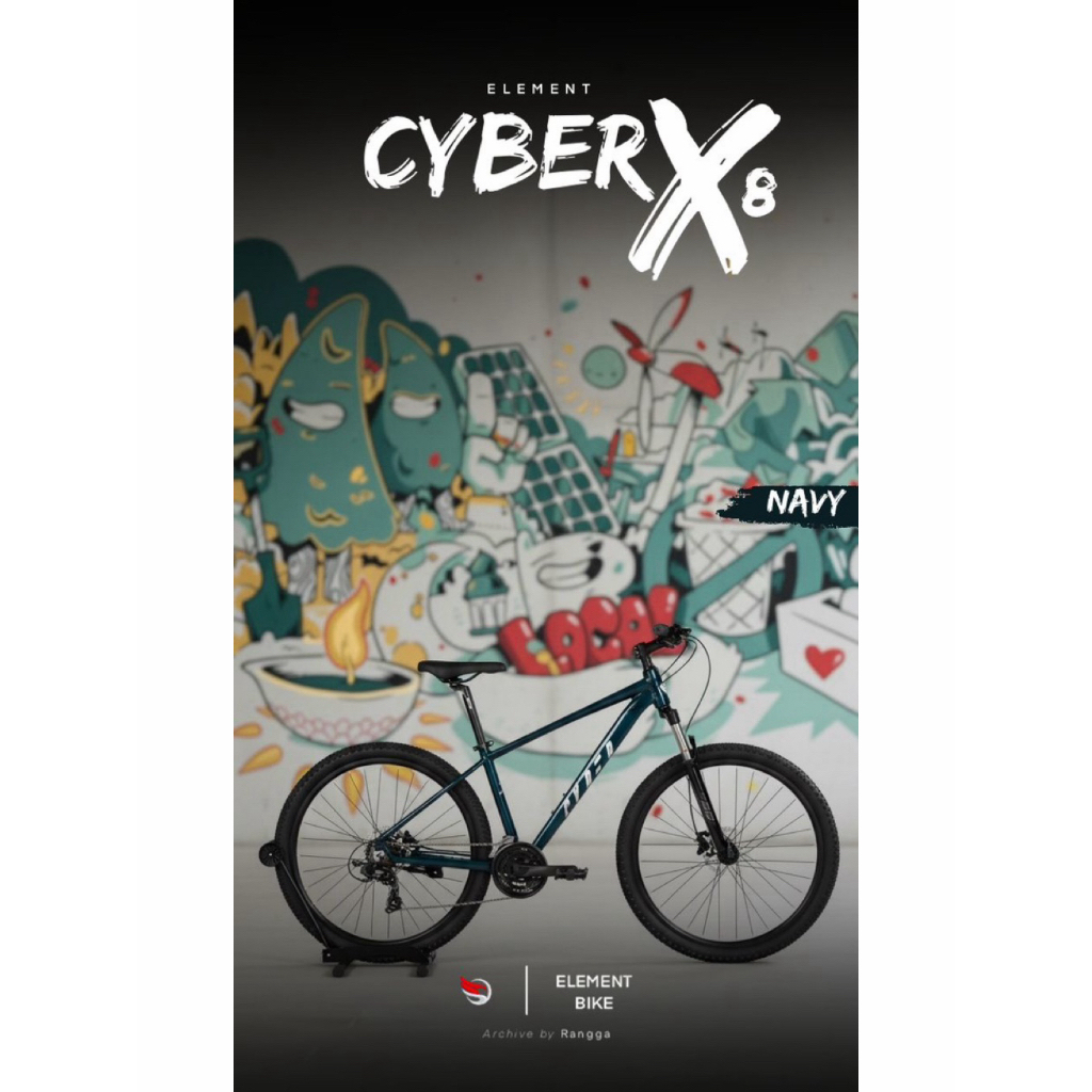 Element MTB Cyber X Ukuran 27.5” 3x8 Speed Mountain Bike Sepeda Gunung Warna Black Hitam Navy Biru