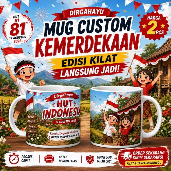 Mug Custom Kemerdekaan Merah Putih Edisi Kilat langsung kirim, Desain Bebas, Harga 2 Pcs, Souvenir