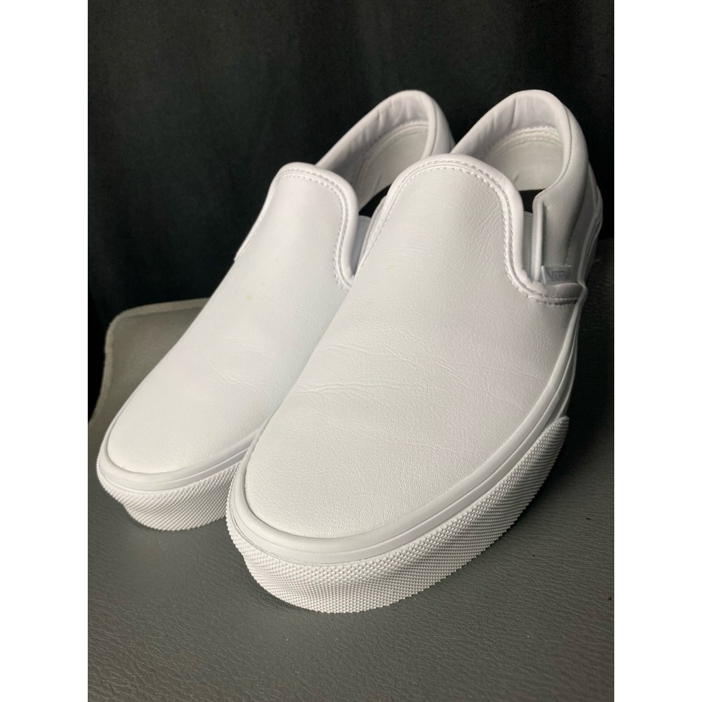 Bekas / Second - VANS SLIP ON LEATHER (KULIT) - TRUE WHITE / ALL WHITE / FULL WHITE