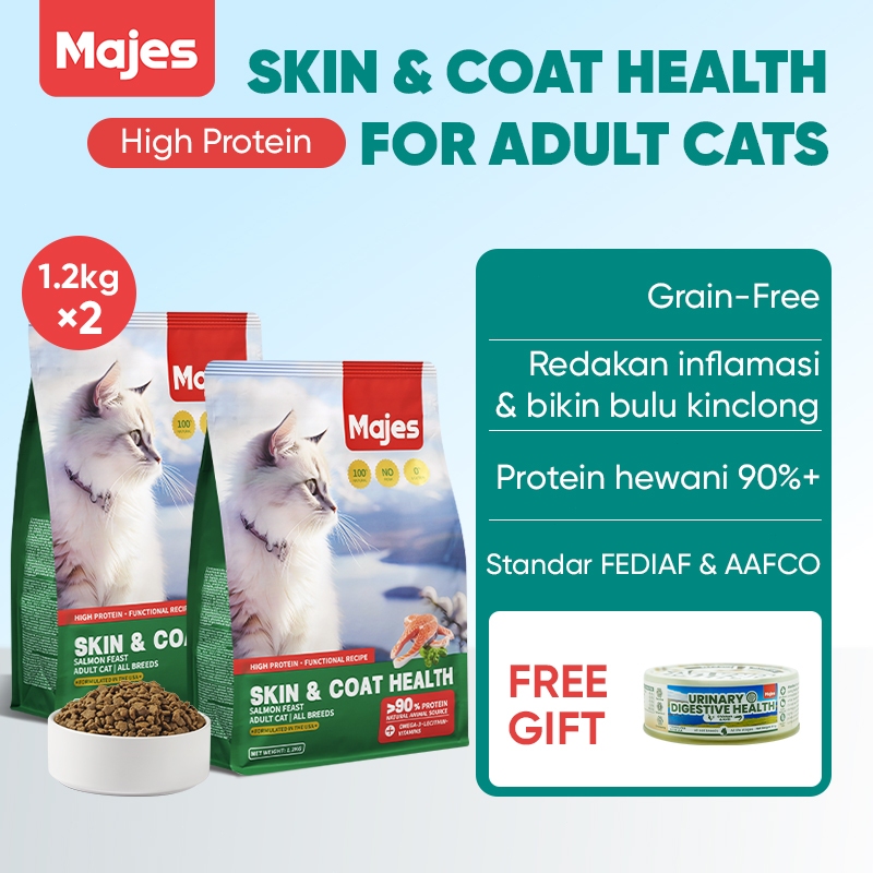 Majes Makanan Kucing Kering High Protein Hair & Skin Care Rasa Salmon 2.4kg Grain Free – Perawatan B