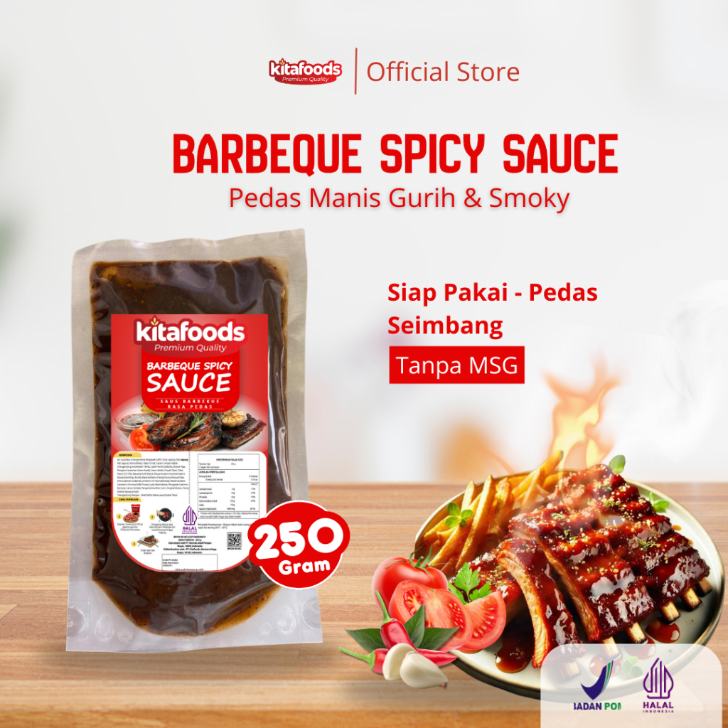 Kitafoods Saus BBQ Pedas 250g – Saus Barbeque Pedas Manis Gurih & Smoky, Tanpa Penguat Rasa