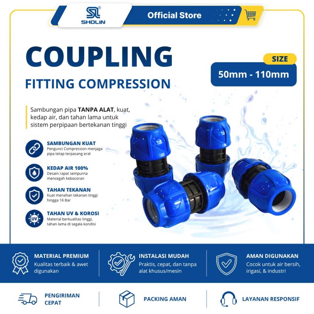 (OD50MM s/d OD110MM) COUPLING - FITTING COMPRESSION - SHOLIN
