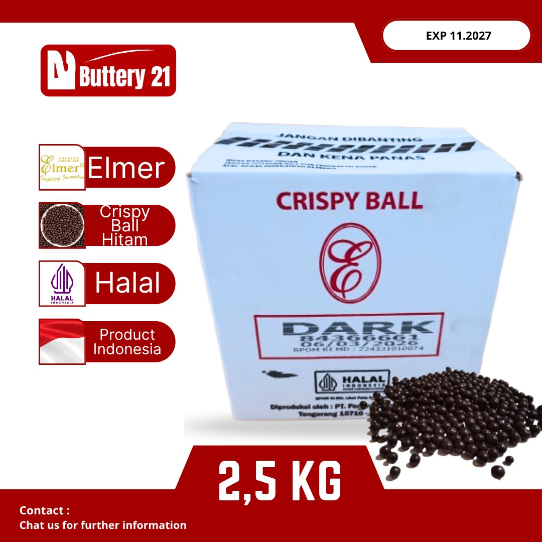 ELMER CRISPY BALL DARK 2,5 KG/COKELAT HITAM BUTIR/COKELAT CRISPY/CRISPY BALL HITAM