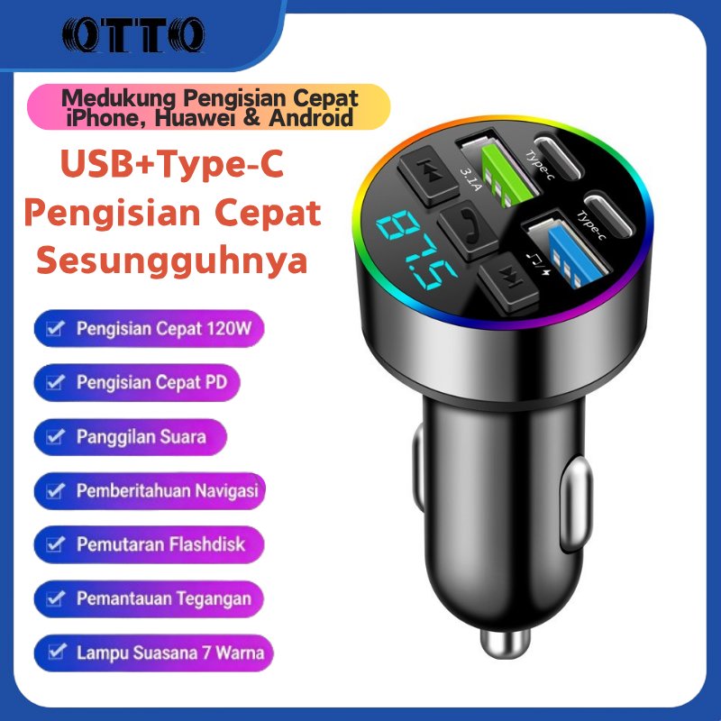 Car Charger Fast Colokan Charger Mobil Penerima Bluetooth Mobil 2USB + 2Type-C Adaptor Charger Mobil