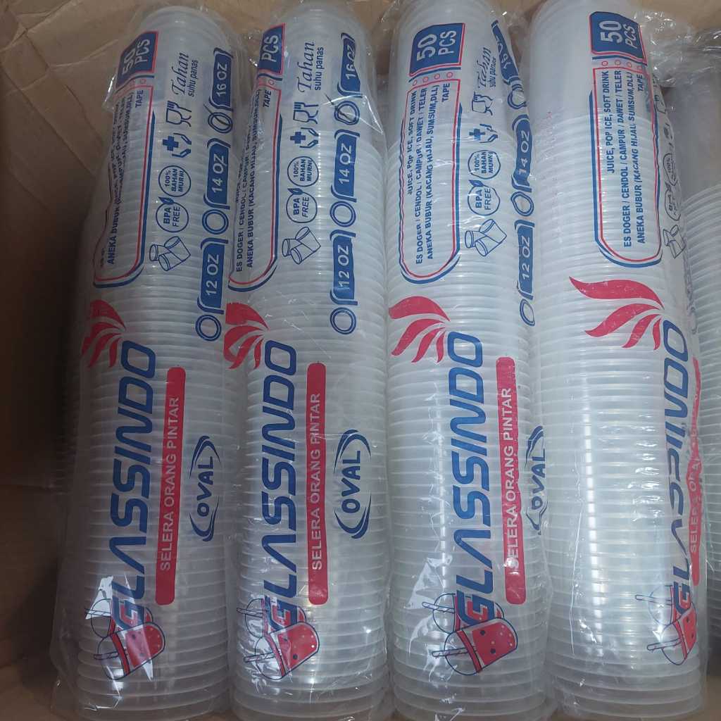 Gelas Plastik/Cup Oval Glassindo 16 Oz (50 pcs)