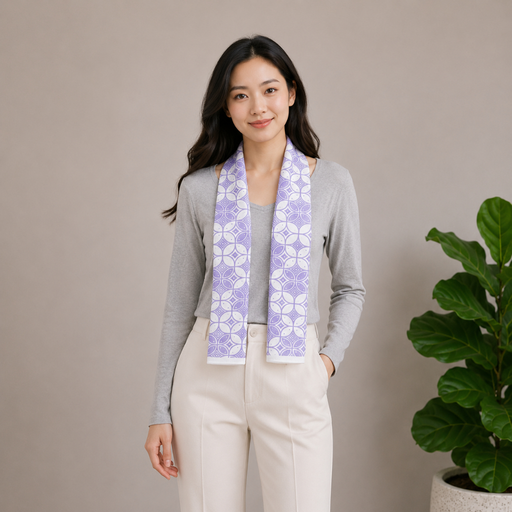 Elleta Syal Batik Ungu Lilac Premium Unisex - Scarf Selendang Batik Modern Khas Indonesia S56