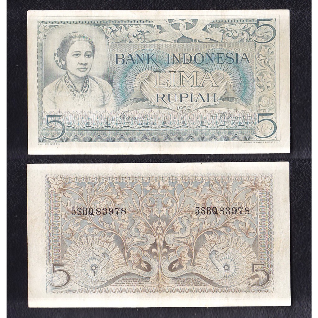 Uang kuno 5 rupiah  tahun 1952 seri Budaya (Kartini)