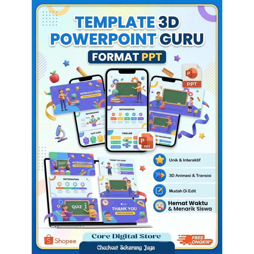 Template 3D Powerpoint Guru - Format PPT