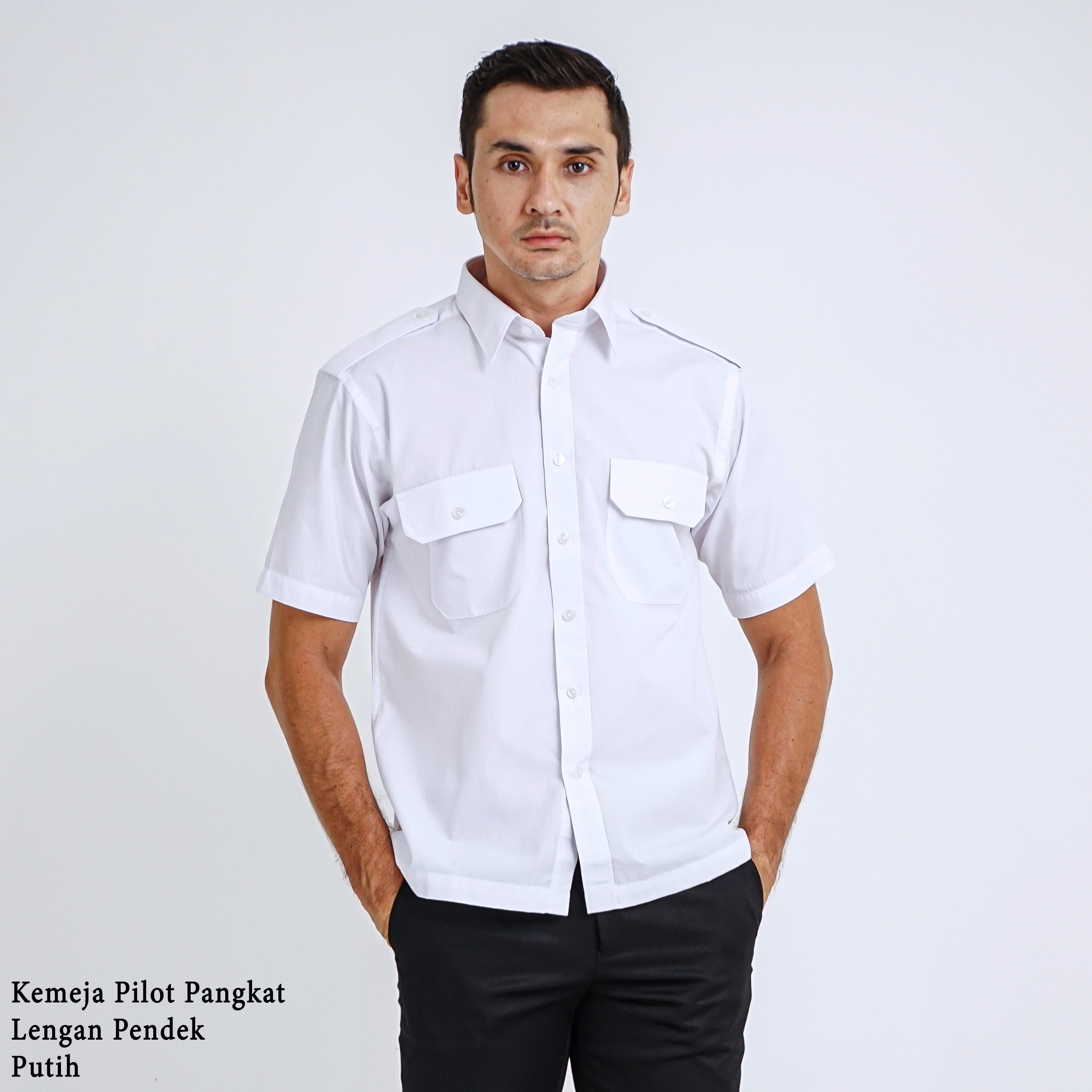 BOSS Kemeja Polos Pria Pilot Pangkat Lengan Pendek Regular Fit 3199 Putih
