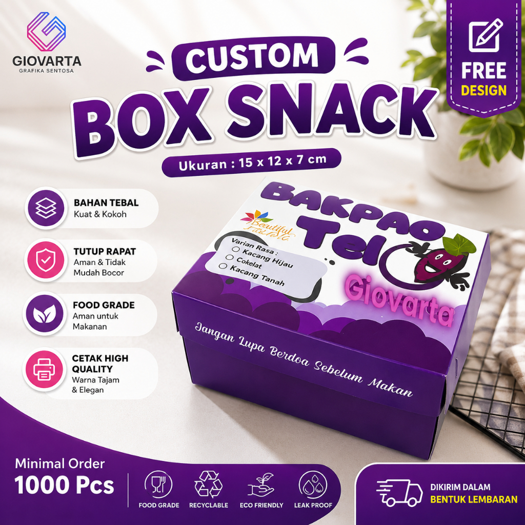 Box Snack 15x12x7 Custom Food Grade | Dus Snack Kertas Kemasan Snack Box Catering Custom Desain