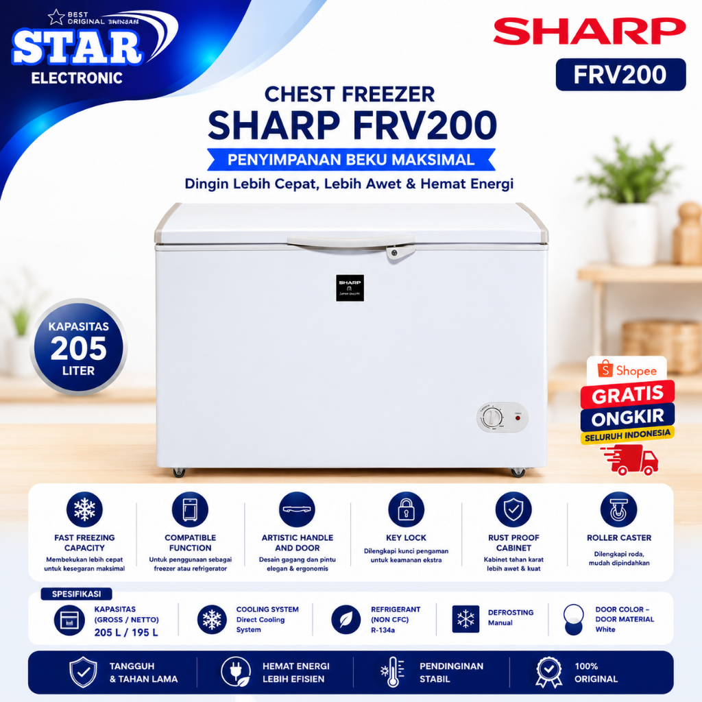 SHARP CHEST FREEZER FRV200/FRV-200/FRV200/FRV 200/FRV-200/ CHILLER 100% ORIGINAL BERGARANSI RESMI