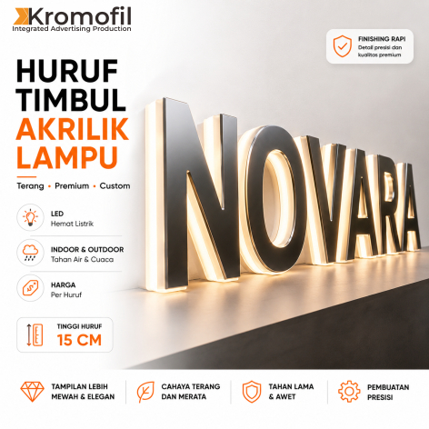 Huruf Timbul Akrilik Lampu Custom | LED Acrylic Letter Sign | Huruf Timbul LED Outdoor 15 cm