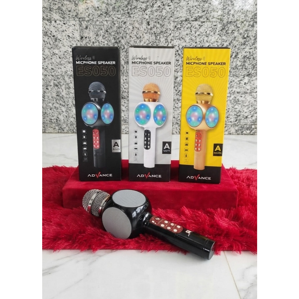 Microphone Speaker Bluetooth Wireless Advance ES050 Mic Karaoke Lampu LED
