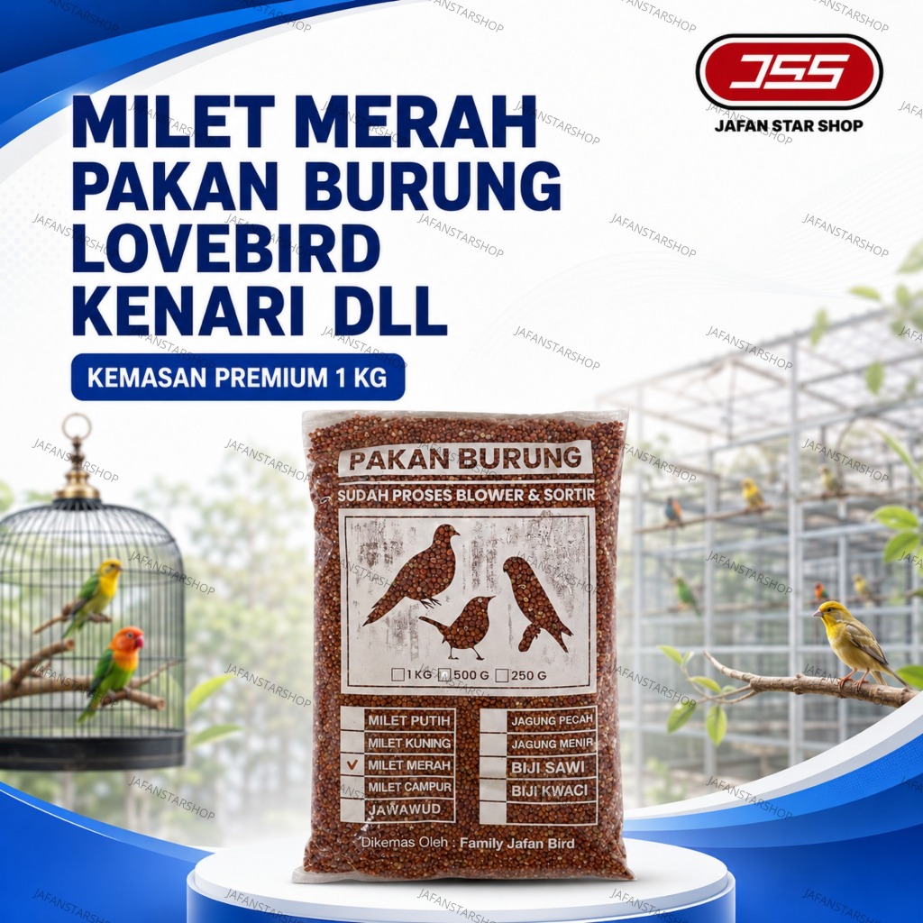 Milet Merah Bersih 1 kg Pakan Burung Lovebird Kenari Nuri Parkit KEMASAN PREMIUM