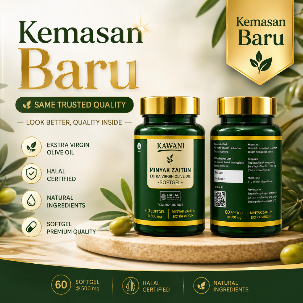 Softgel Zaitun Kawani EVOO 500mg ORIGINAL 60 Kapsul BPOM Halal Kesehatan Jantung