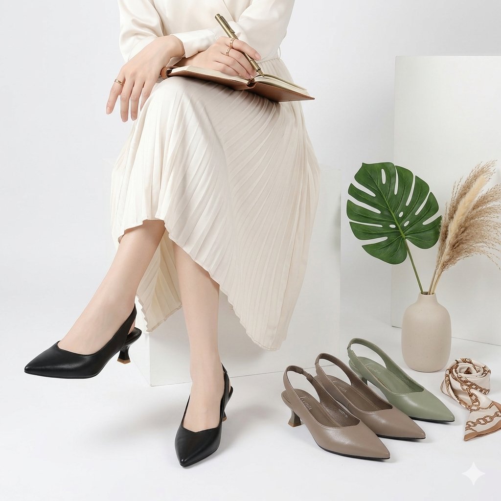 Sepatu Kerja Wanita Heels Basic Polos Hak Tahu Import 3 cm 66891