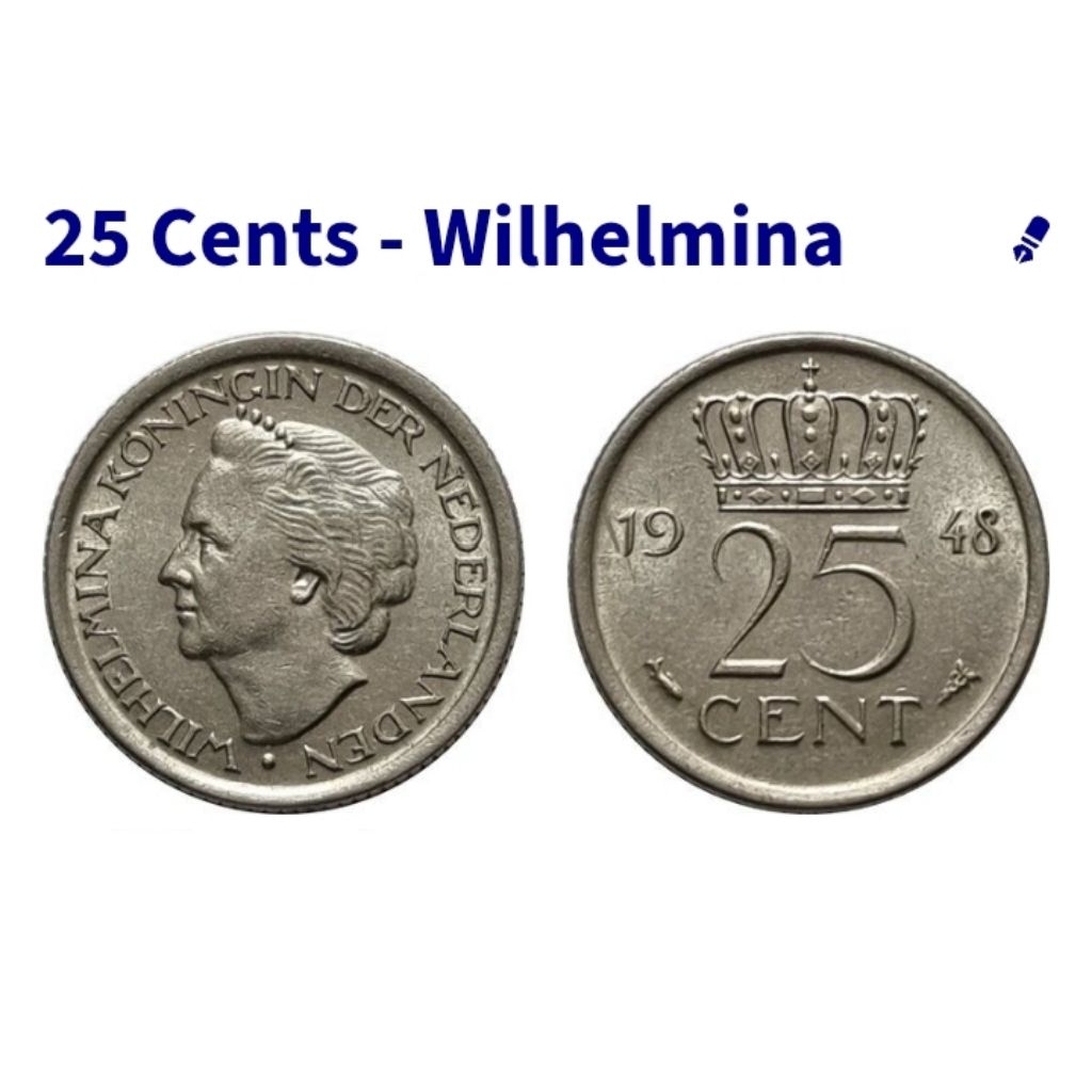 koin Belanda 25 cent Wilhelmina (nickel)