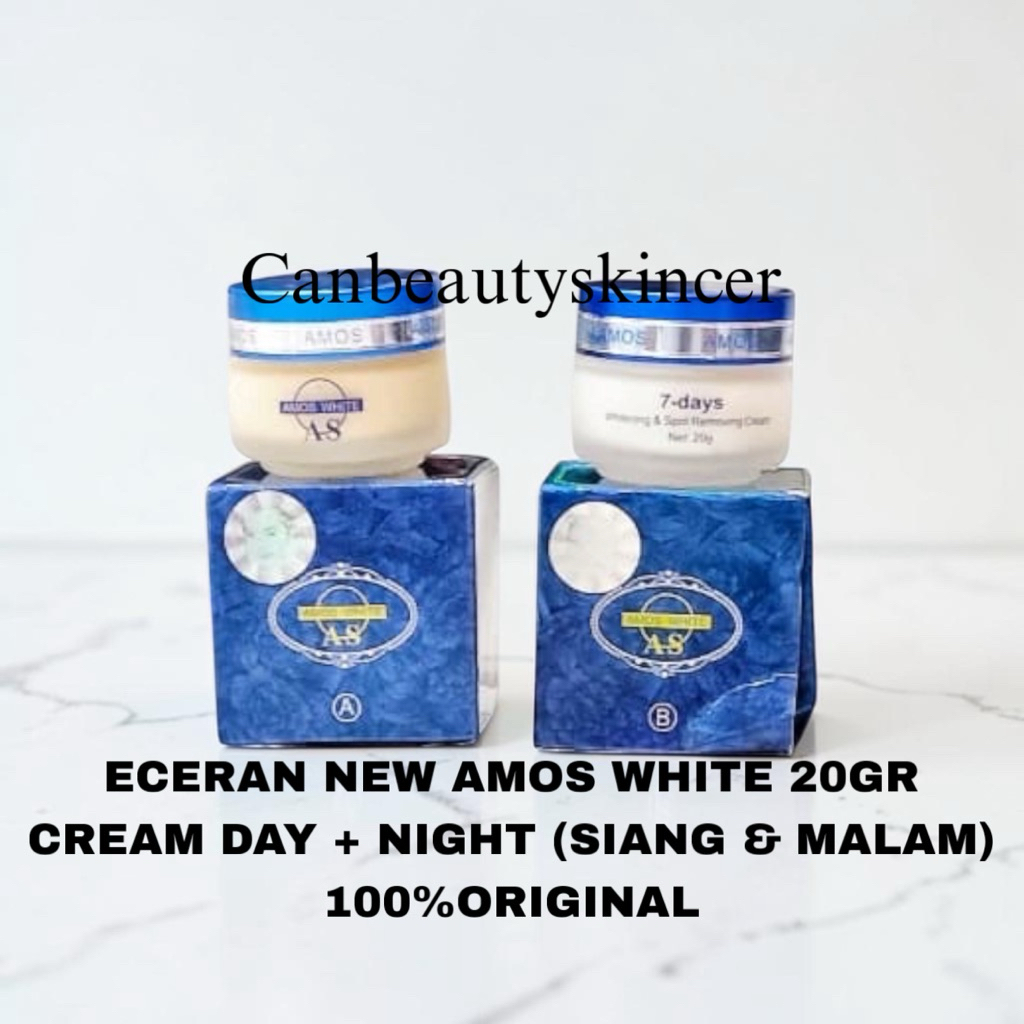 CBS- KEMASAN LAMA Amos White Cream Day Cream Night Amos 7 days Whitening Anti-fleck 20 gram