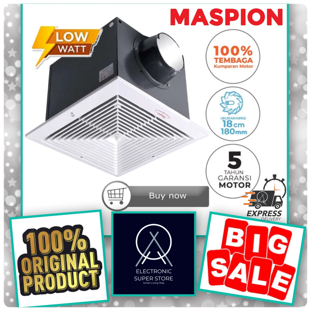 EXHAUST FAN MASPION MV-18EX MV18EX MV 8EX EKSOS PLAFON 8 INCH STRONG FAN LOW WATT MASPION EKSOS