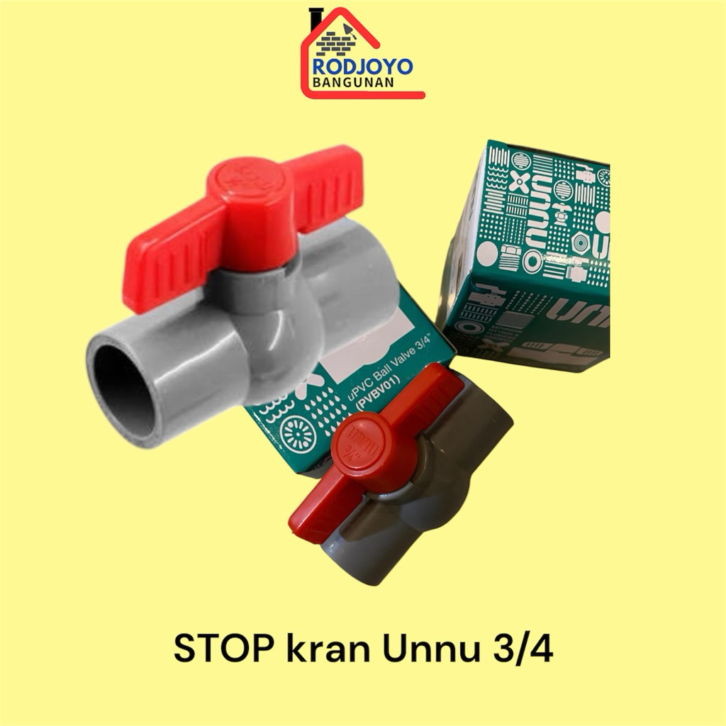 Stop Kran uPVC 3/4 Inch UNNU Original PVBV01 - Ball Valve uPVC 3/4 Gagang Merah DUS