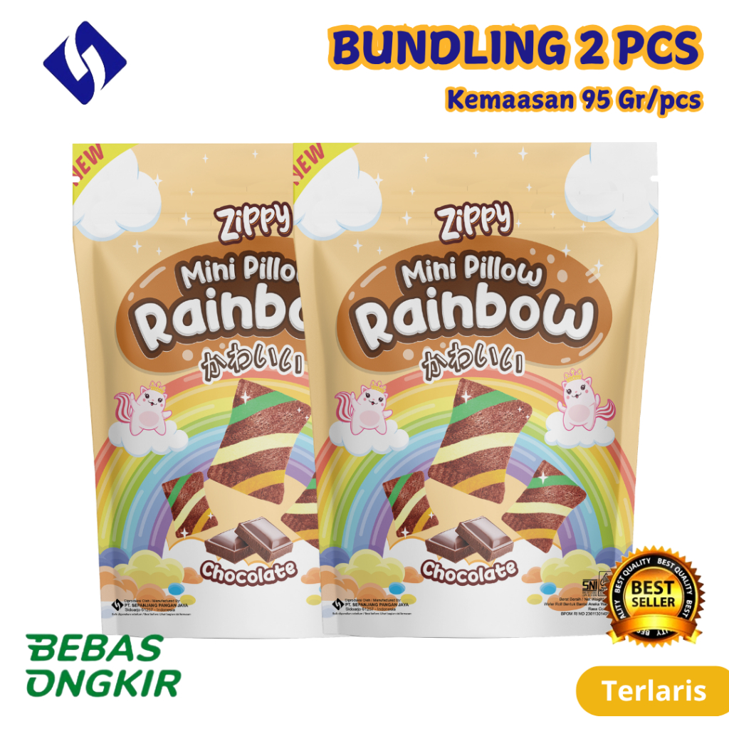 Biskuit Zippy Mini Pillow Rainbow Rasa Cokelat 95 Gr