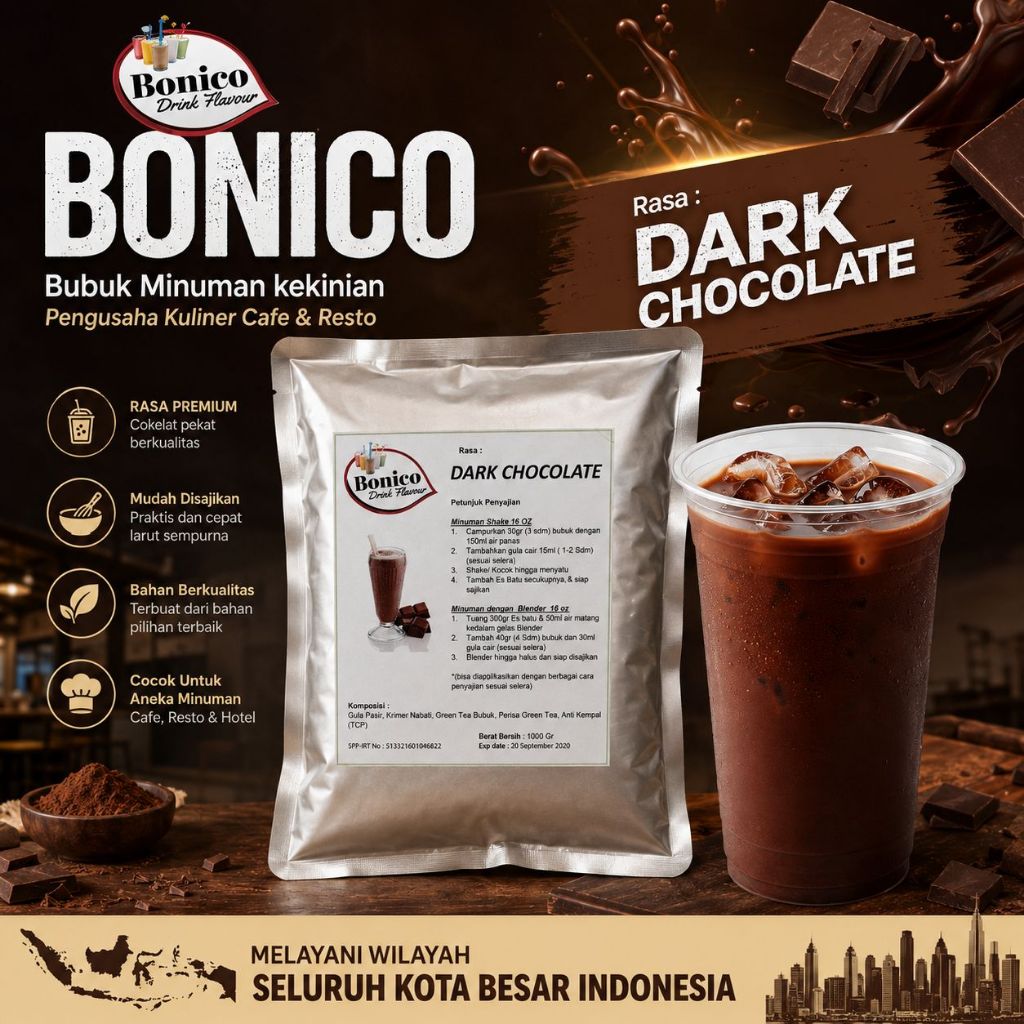 BONICO Bubuk Minuman Dark Chocolate 1KG Untuk Shake Smoothies  coklat dark drink powder
