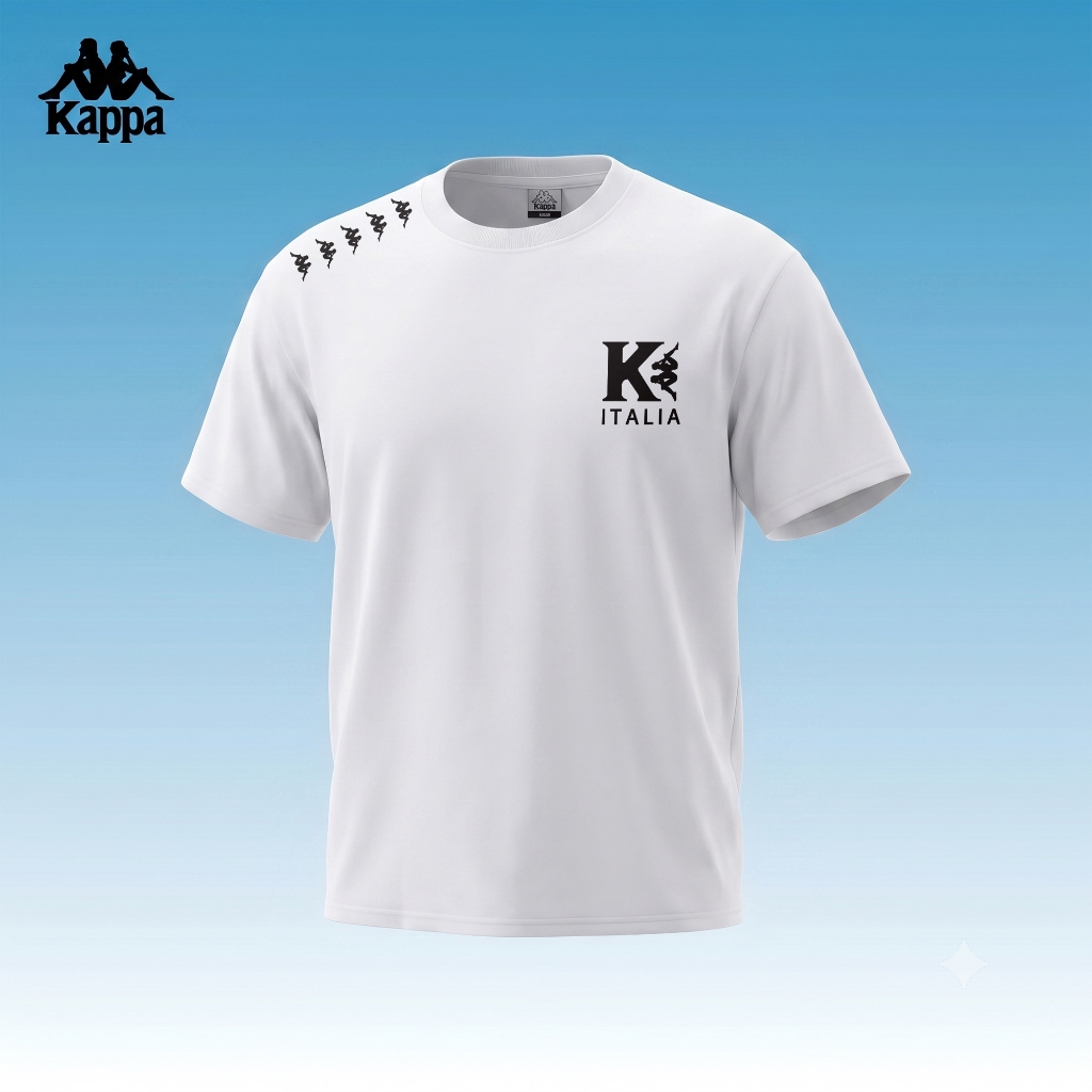 Kappa K Italia T-Shirt Pria Hitam Lengan Pendek Desain Logo Putih Modern Kappa kaos pria basic logo 