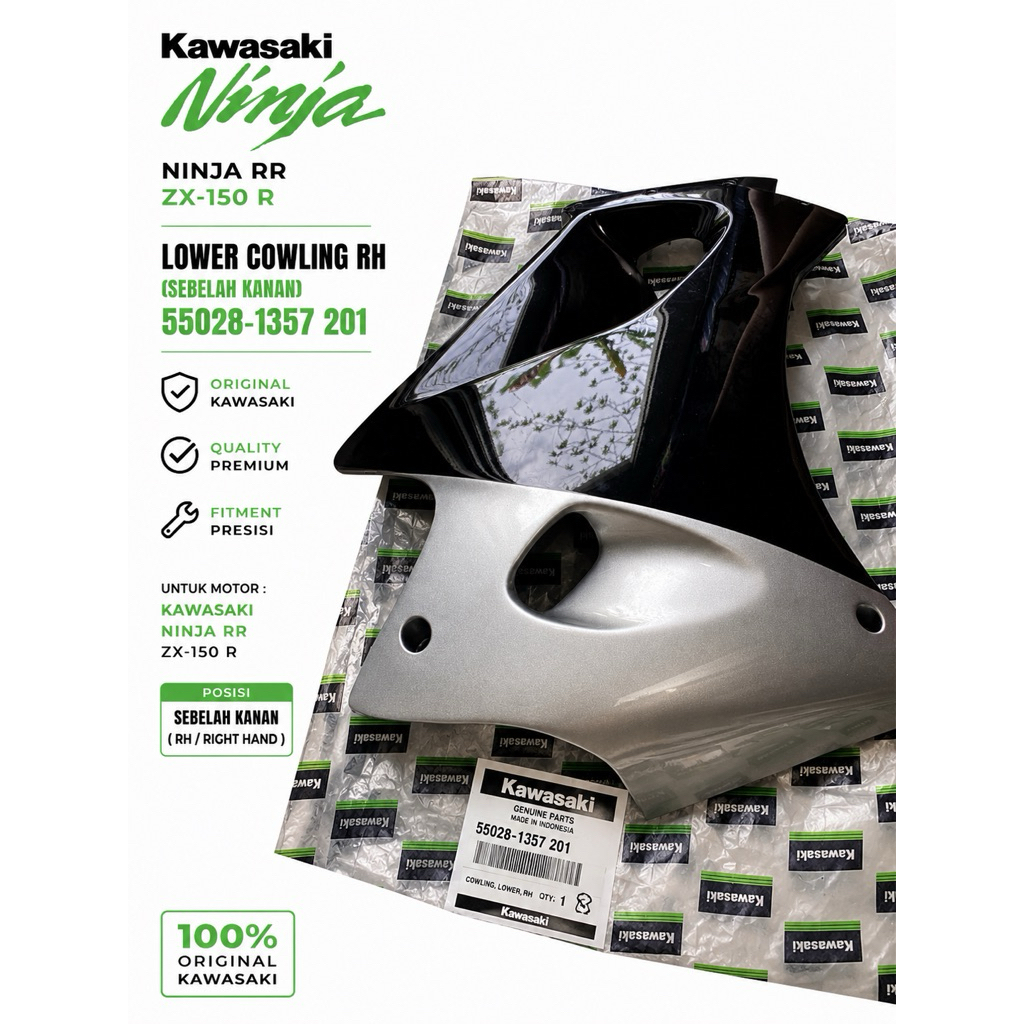 FAIRING SAYAP BAWAH KANAN NINJA RR OLD HITAM SILVER