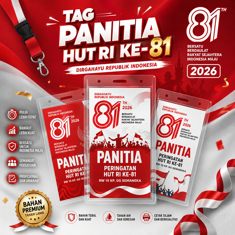Cetak Kilat - Tag Nama Panitia HUT RI / Panitia Jalan Sehat / Name Tag / Cocard / Co Card / ID Card 