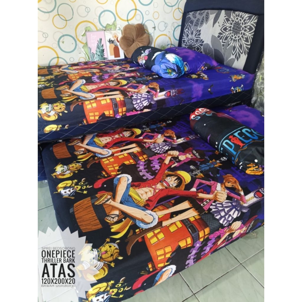 SPREI BED SORONG ANIME ONE PIECE & NARUTO KATUN DISPERSE ADEM HALUS LEMBUT SET SARUNG BANTAL GULING