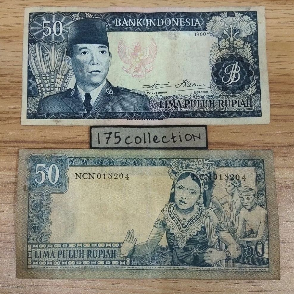 Uang Kertas Kuno Indonesia 50 Rupiah Soekarno Tahun 1960 Asli
