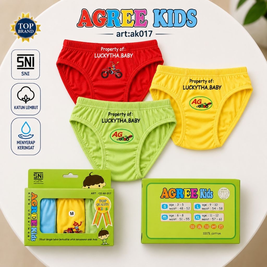 3pcd AGREE KIDS celana dalam anak agree 017 , CD agree ak 017