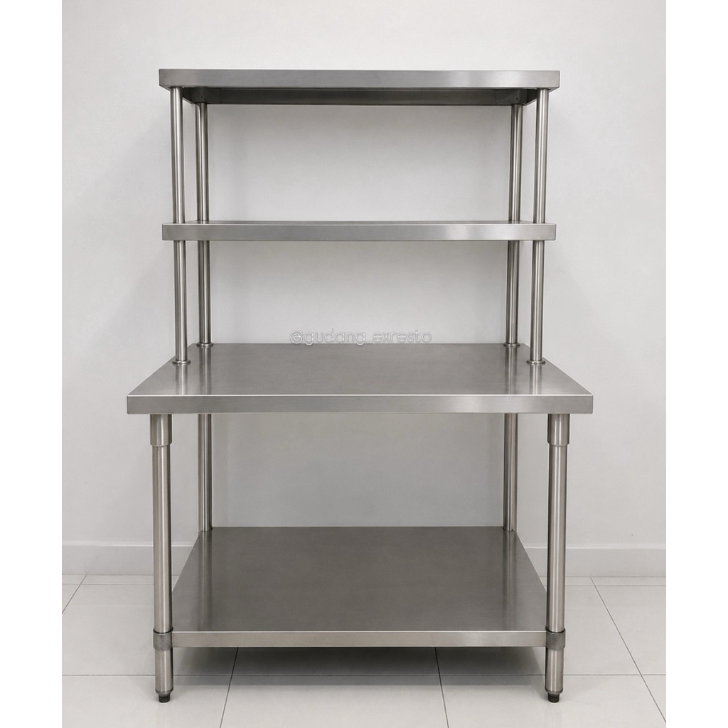 [EX RESTO] [BEKAS] MEJA STAINLESS 2 SUSUN + 2 RAK 100x70x145cm