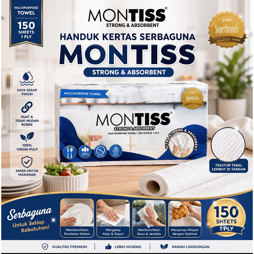 TISSUE SERBAGUNA MONTISS HANDTOWEL / TISSUE DAPUR MONTISS 150 sheets