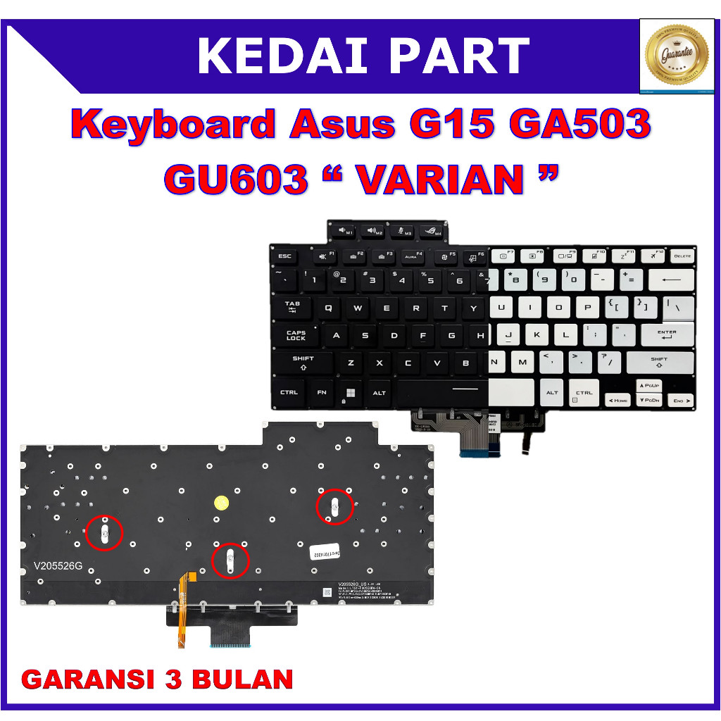 Keyboard Asus ROG Zephyrus G15 GA503 ‎GA503QM GA503RM White Backlight Backlit Backlite