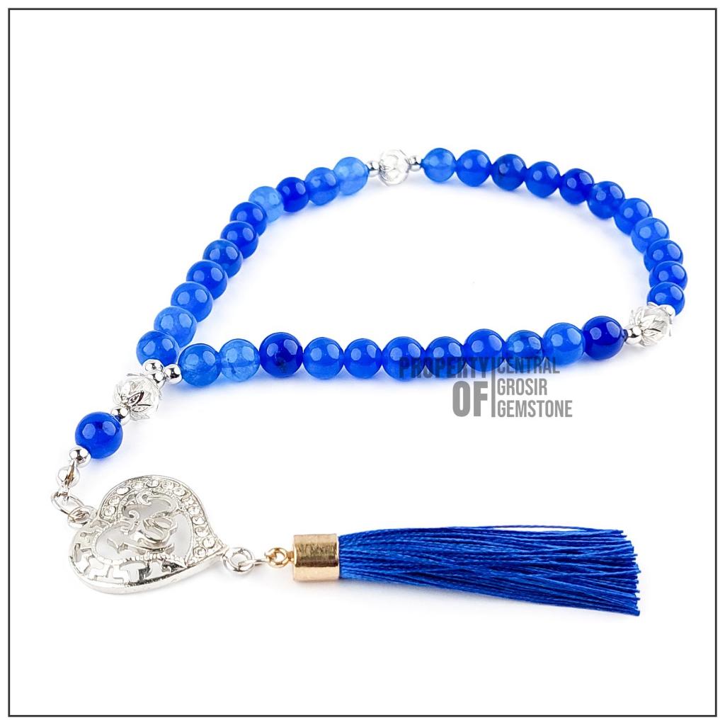 Tasbih Batu Asli 33 Butir Giok Warna Royal Blue Tasbeh Muslim Butiran