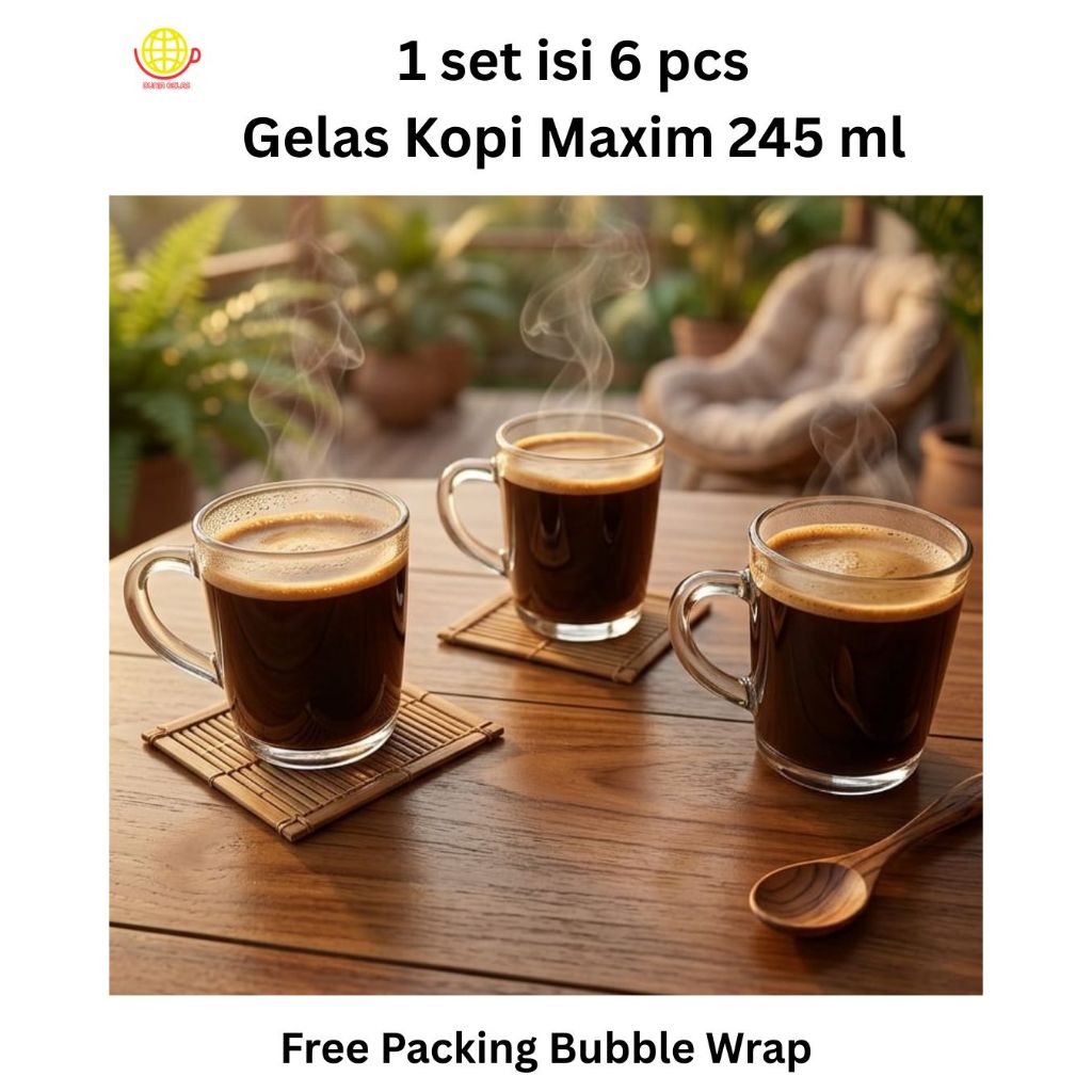 1 Set isi 6 pcs Gelas Kopi Maxim 245 ml /Gelas Kopi Gagang / Gelas Kaca Murah