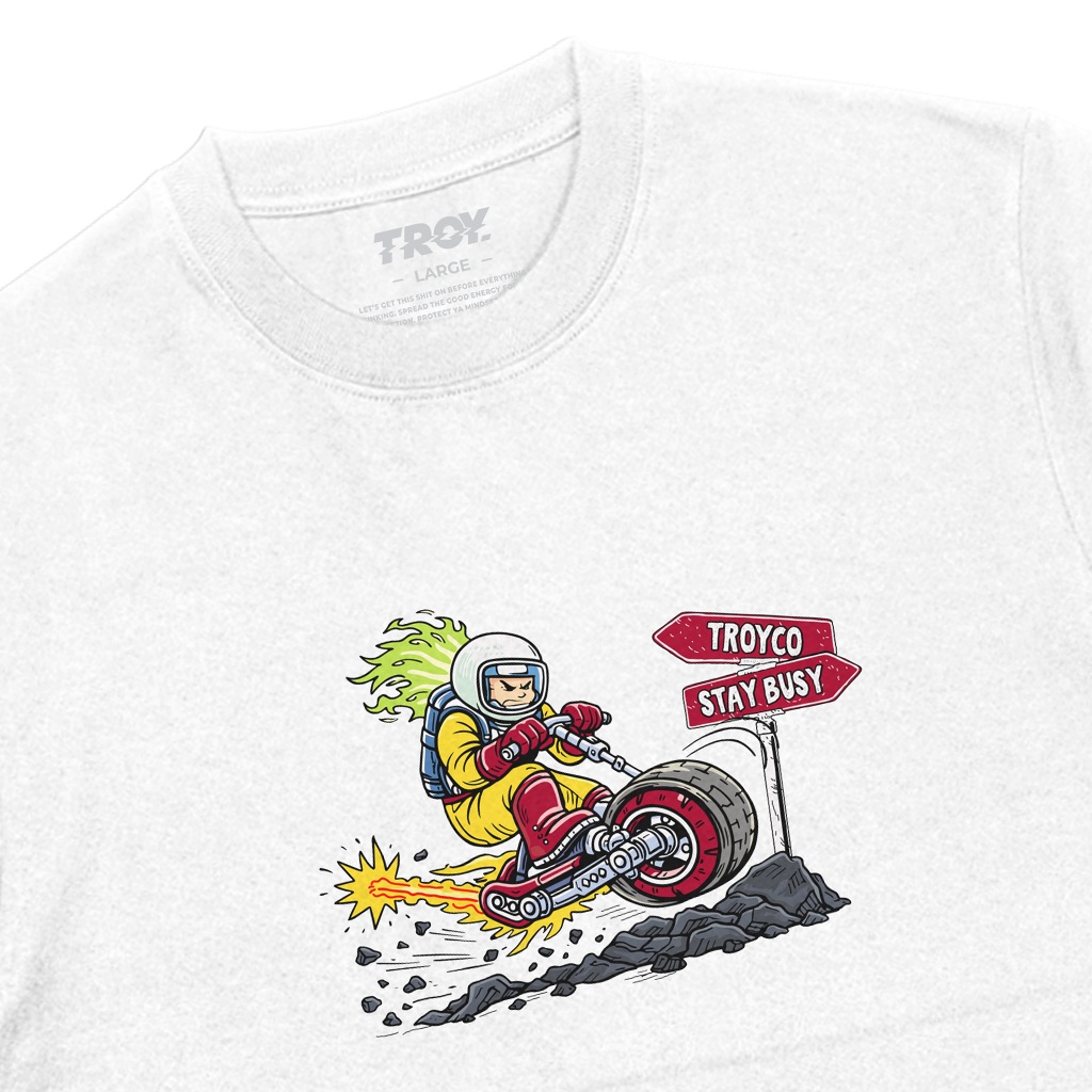 Troy Company T-Shirt White Cosmic Rider - Kaos Pria Lengan Pendek Putih MTD 3665