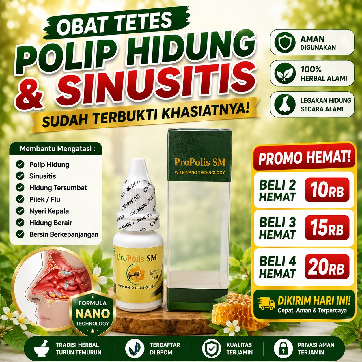 Obat Tetes Polip Hidung, Sinusitis Menahun, Konka Hidung, Hidung Bau Busuk, Rhinitis - Propolis SM B