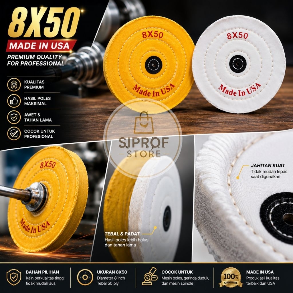 Kain Poles Bullion 8 Inch 8x50 Buff Wheel Kain Poles Katun Mesin Poles Perhiasan Kuning Putih