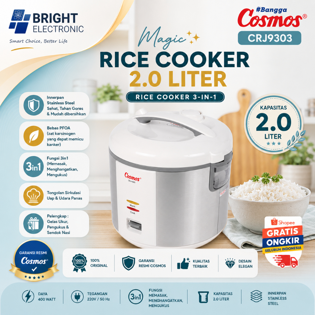 RICE COOKER COSMOS NON STICK CRJ9303 2 L TERMURAH ORIGINAL/CRJ-9303/CRJ 9303/CRJ-9303/CRJ 9303