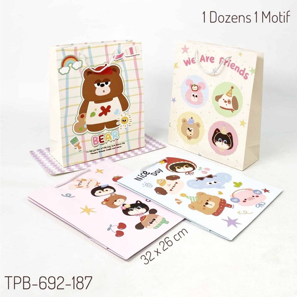 TPB 692-187 - ISI 12 TAS PAPERBAG PORTRAIT LARGE UK 26X10X32 CM MOTIF ANIMAL MIX SERIES
