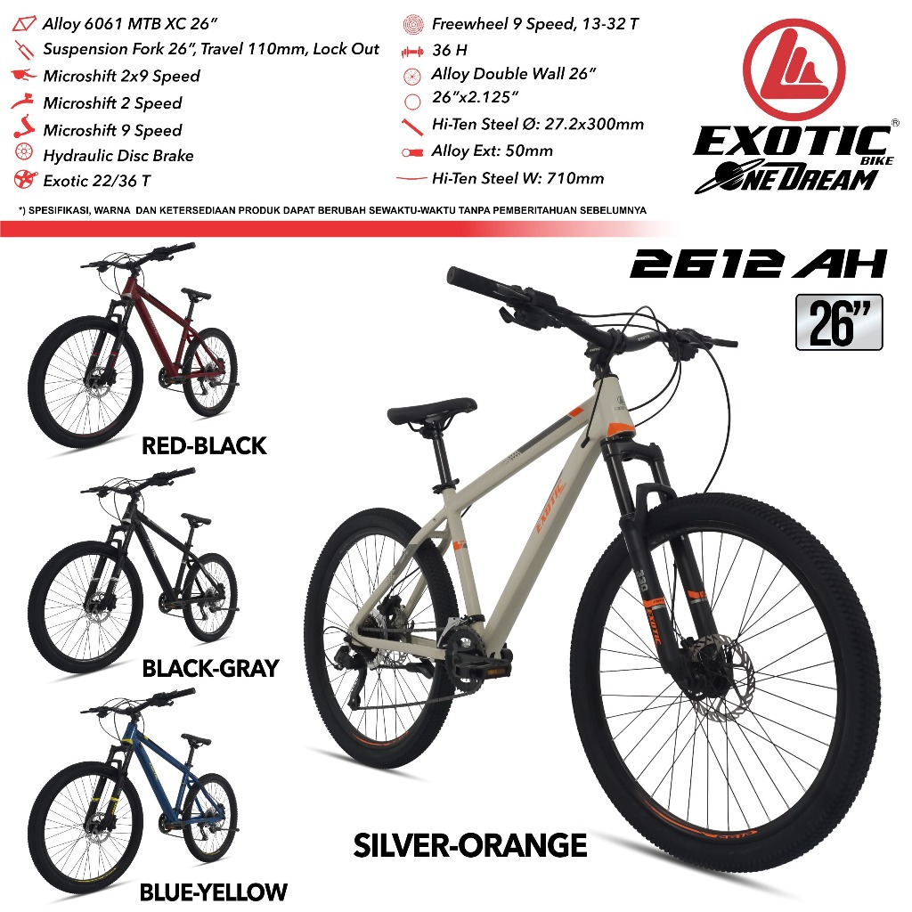 SEPEDA GUNUNG MTB  24 26 27.5 INCH EXOTIC 2612 MX / EXOTIC 2612 AG FRAME ALLOY / EXOTIC 2612 AH / EX