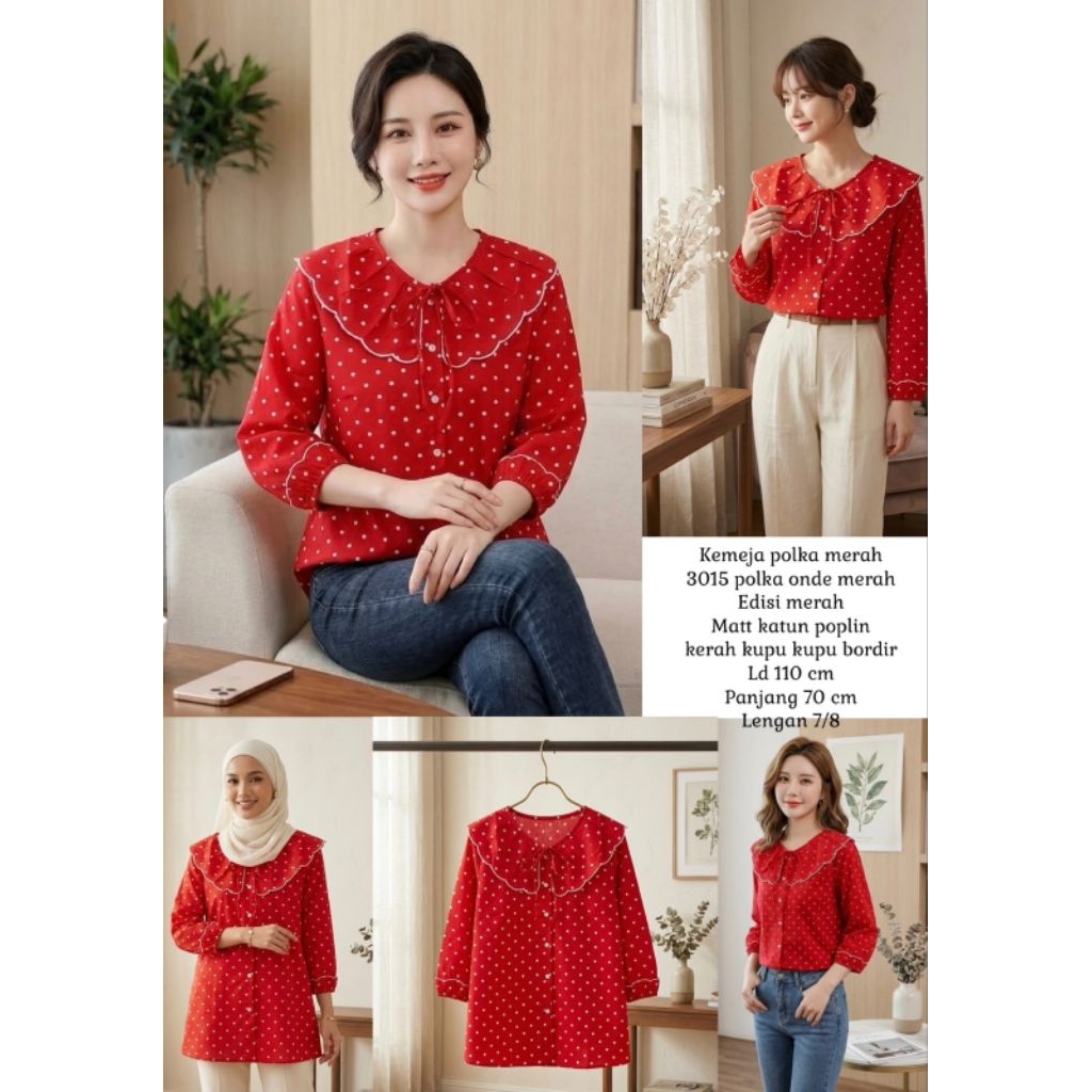 JC88 - Lili Blouse - Kemeja Blouse Wanita Katun Polka Premium