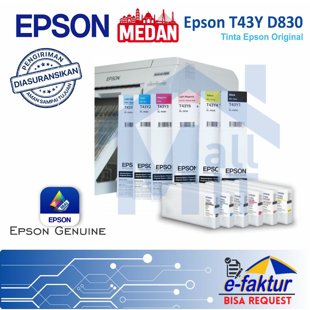 MALLIT EPSON Tinta Catridge Epson T43Y T-43Y 43Y untuk Printer Surelab SL-D830 SL D830